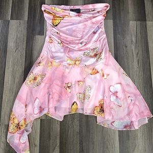 butterfly strapless versace dress